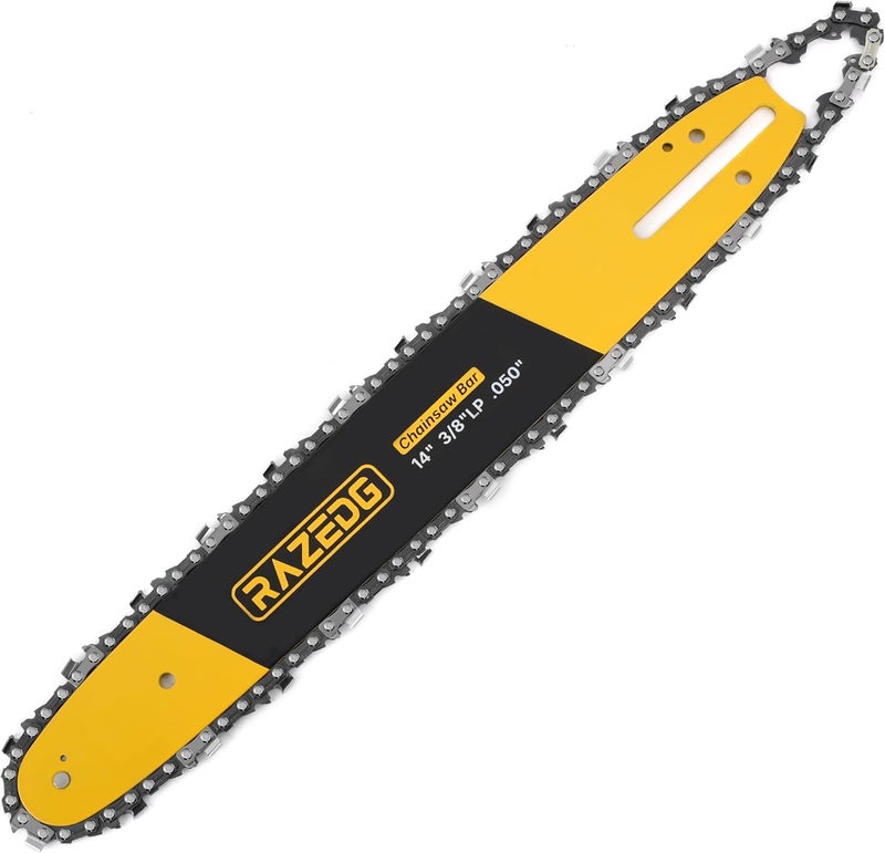 RazEdg 14 Inch Chainsaw Bar and Carbide Chain Combo, 3/8" LP Pitch, 050" Gauge, 52 Drive Links, Fits Echo CS-310, Husqvarna 120, Ryobi RY3714 and More (1 bar + 1 carbide chain) - Image 1